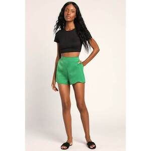 Lulus Extra Love Green Satin High-waisted Shorts - Size L